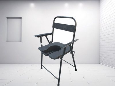 Retail Bros FRESH BLACK FOLDABLE COMMODE AND SHOWERT CHAIR WITH BLACK POT Commode Chair(Black)