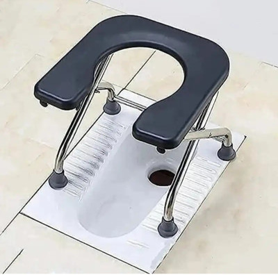 ojla Stainless Steel Frame Comfortable Safe Toliet Commode Commode Chair (Black) Commode Chair(Steel)
