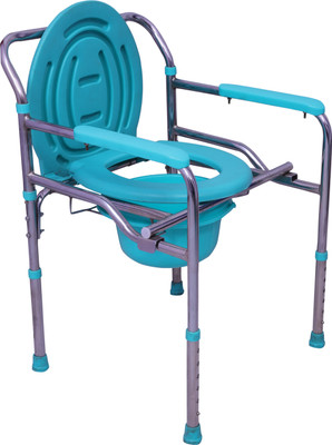 RADIANT TRADERS Adjustable Commode Shower Chair Bucket & Lid Commode Chair(Green, Silver)