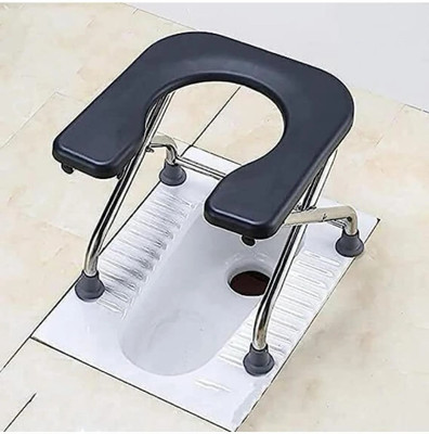 GROWDEALS COMMODE CHROME STOOL Commode Chair(Black)