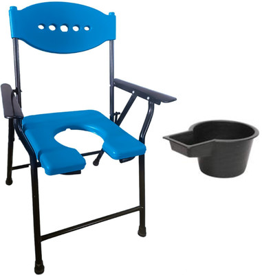 TRIVES Commode Chair(Black, Blue)