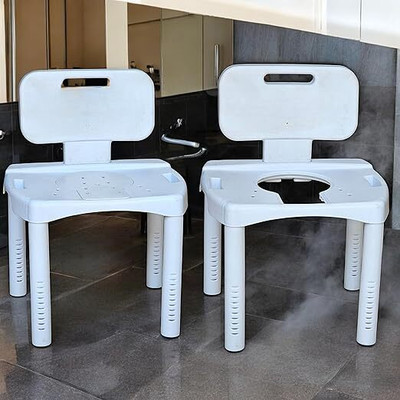 veayva 2 in 1 Bath Chair with Commode | Toilet Chair with Back for Seniors Commode Shower Chair(White)