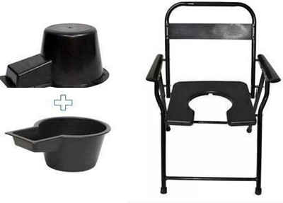cutfine Combo of 2 pot free with Folding Commode chair Black and 2 pot free Commode Chair(Black)