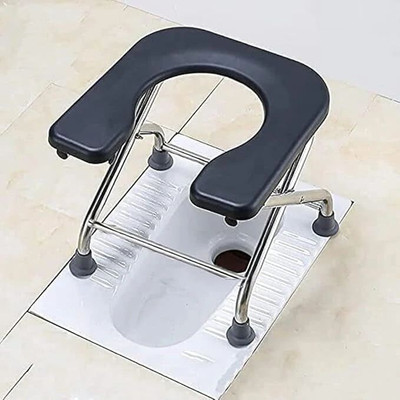 LORCO Stainless Steel Frame Comfortable Safe Toliet Commode Shower Chair(Steel, Black)