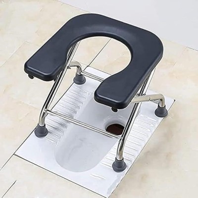 BEDICIA Black Foldable Stainless Steel Shower Commode Chair with Pot Pregnant Women Commode Chair(Black)