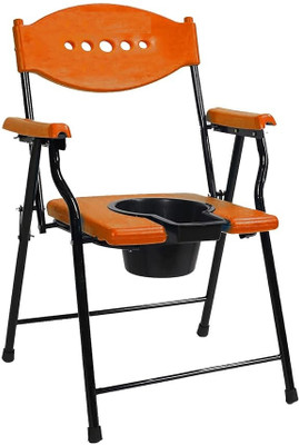 SYMKARD Foldable bathroom stool Portable bedside commode seat With Back and Hand Rest Commode Chair(Orange, Black)