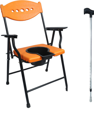 RADIANT TRADERS Orange design Commode Chair With Stick Commode Chair(Orange, Black)