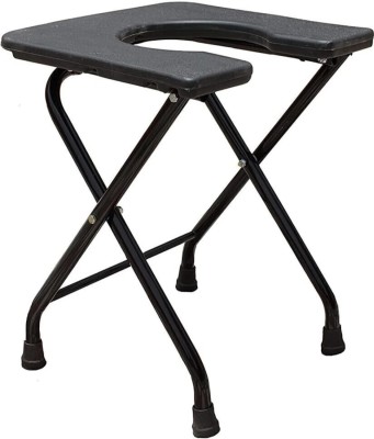 Retail Bros FRESH BLACK FOLDABLE COMMODE AND SHOWERT STOOL Commode Chair(Black)