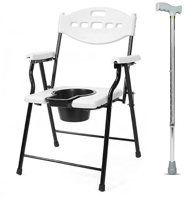 SVS SURGICAL Commode Chair for unisex/ADULT Comfortable Safe chair AND walking stick Free Commode Chair(White, Grey)