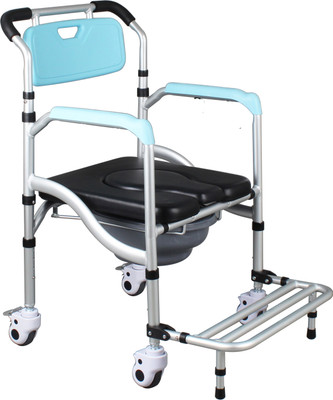 veayva Toilet Commode shower Wheelchair foldable, Height adjustable Multifunctional Commode Shower Chair(White)