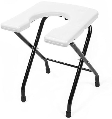 CLASORA White Foldable Toilet Seat Front Cut Commode Chair Fibre Hand Back Support Commode Shower Chair(White)