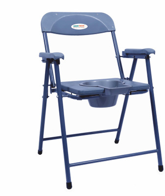 AMBITECH Premium MS Foldable & Convenient Toilet Alternative with Arm and Foot Rest Commode Chair(Grey)