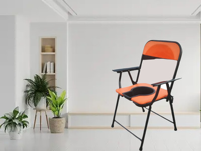 Retail Bros FRESH ORANGE FOLDABLE COMMODE AND SHOWERT CHAIR WITH BLACK POT Commode Chair(Orange)