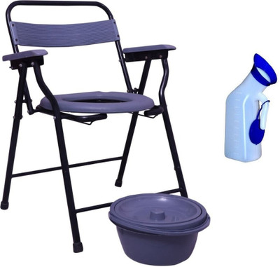 RADIANT TRADERS Grey Bucket Stripped Back Commode Chair(Grey, Black)