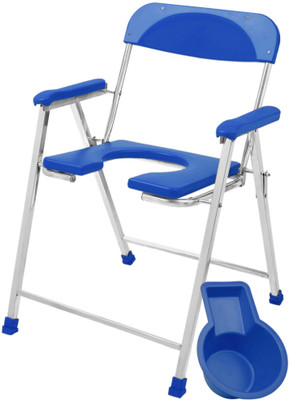 NEOSAFE Stainless Steel Commode Chair And Shower Chair With Fiber Handle Seat Back Rest Commode Chair(Blue)