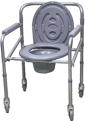 veayva Foldable Height Adjustable Toilet chair / Stool with Wheels for patients Commode Chair(Grey)