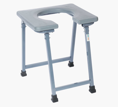 AMBITECH MS Foldable Square Shape Easily Portable Commode Stool | Made in India Commode Chair(Silver)