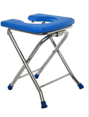 BEDICIA Stainless Steel Commode Chair for Elderly Disabled people Folding Comfortable Commode Chair(Blue)