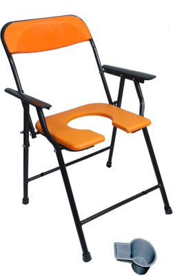 RADIANT TRADERS Karma Foldable Commode & Shower Chairs With Pot (Orange) Commode Chair(Orange)