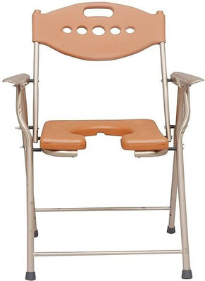 RADIANT TRADERS Orange Design Back Commode Chair With Pot & Unisex Urine Pot Commode Shower Chair(Orange)