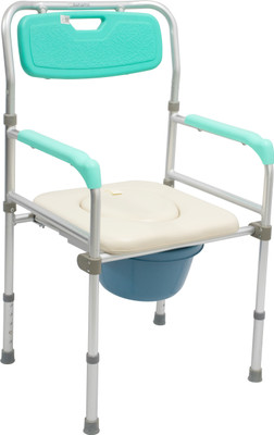 Rehamo Folding Aluminium Frame, Armrest & Backrest, Removable Commode Bin with Lid Commode Chair(Blue)