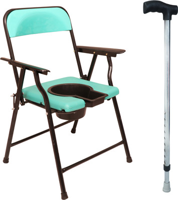 RADIANT TRADERS Green Karma Commode Chair Pot With Walking Stick Commode Chair(Green, Black)