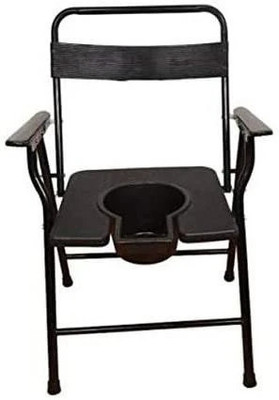 VarietyStore BLACK FOLDABLE COMMODE & SHOWERT CHAIR WITH BLACK POT Commode Shower Chair(Black)