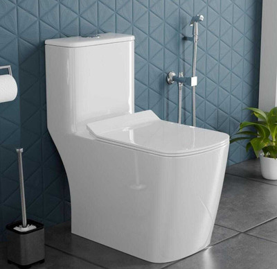 Flipkart SmartBuy Ceramic One Piece Commode With Toilet Seat/Water Closet-S Trap Outlet(9 inch) duck c Western Commode(WHITE)