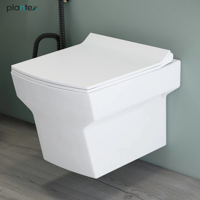 Plantex Commode for Toilet/Ceramic Western Commode/Rim Wall Hung Commode with Soft Closing Toilet Seat - P Trap Outlet - (APS-11002) Western Commode(White)