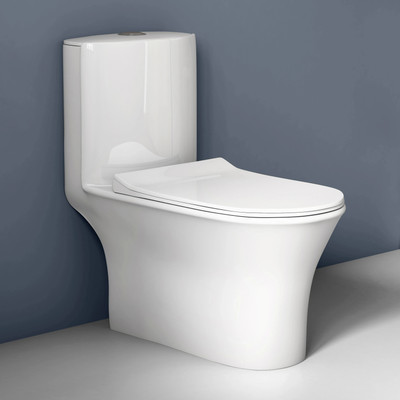 Plantex Commode for Toilet/Ceramic One Piece Toilet/Rimless Washdown Flush Commode with Soft Closing Toilet Seat - S Trap Outlet (APS-2019) Western Commode(White)