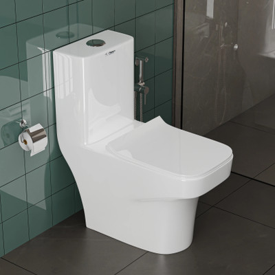 Flipkart SmartBuy Ceramic One Piece Commode With Toilet Seat/Water Closet-S Trap Outlet(9 inch) OBEN Western Commode(WHITE)