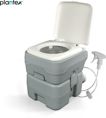 Plantex Portable Toilet with 10 Liters Water Tank/Camping Commode with Piston Pump/ Commode For Toilet/Commode For Travel-(APS-N3120T) Western Commode(Grey)