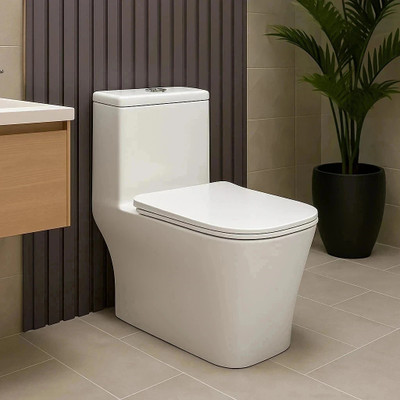 Eden S Trap 30cm OR 12 inch/ Floor Mount/ Rimless/ 6D Swirl Siphonic Flush/ 67.5*37*74.5cm/ 26*14*29inch/ EWCs / One Piece Toilet/ Western Commode(Super White - High Glossy)