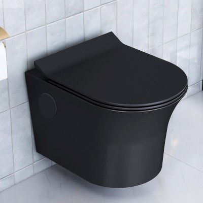 Plantex Ceramic Wall Hung Western Toilet/Rimless Commode/Soft Close Toilet Seat-P Trap (APS-775) Western Commode(Black)