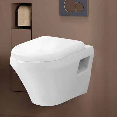 Sesto SPELL Wall Hung Commode with Seat Cover, Fitting Rack Bolt & Rubber Washer 111 Western Commode(White)