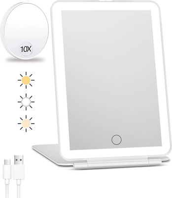 Stelliferous Vanity Mirror with Light | 3 colour LED | folding | magnifying | Rechargeable
