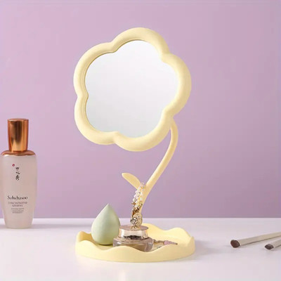 GaxQuly Flower-Shaped Rotatable Makeup Mirror with Tray Table Vanity Mirror for Tabletop