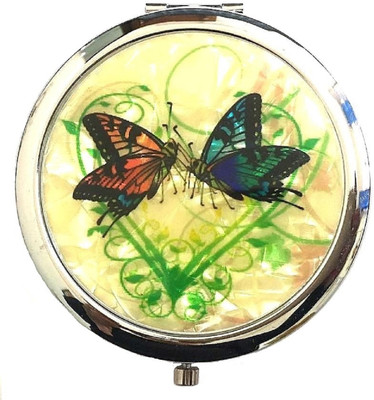 AuM Round Foldable Compact Hand Held Double Sided Magnifying Metal Vanity Mirror