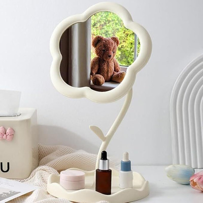 DIYAL ENTERPRISE Flower-Shaped Makeup Mirror, Rotatable Makeup Mirror with Tray Decorative Mirror