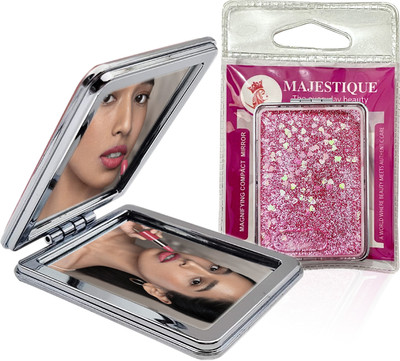 MAJESTIQUE Glitter Portable Makeup Mirror Double-Sided Foldable Hand Mirror