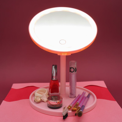 Stelliferous Round Vanity Mirror with 3-LED & Storage Tray (Misty Rose)