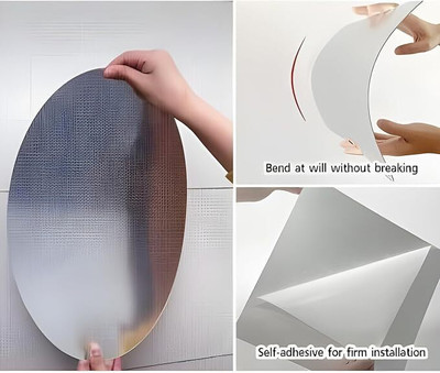 Kachbaye 30 cm 20cm.30cm Oval Shape Adhesive Mirror Wall Sticker for Tiles Room Mirror Self Adhesive Sticker(Pack of 1)