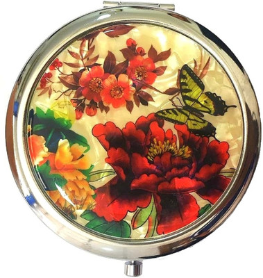 AuM Round Foldable Compact Hand Held Double Sided Magnifying Metal Vanity Mirror