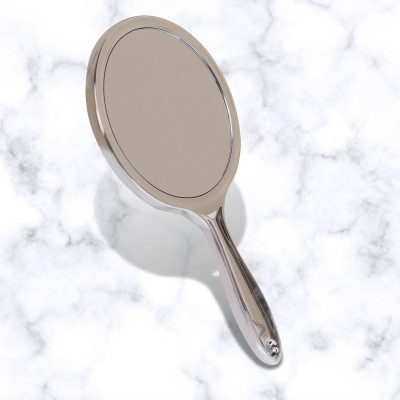 Scarlet Line Professional Series Round Shape Double Sided Magnifying Makeup Hand Mirror with Handle for Men & Women, Silver Color, 27 x 14.5 x 1 cm