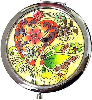 AuM Round Foldable Compact Hand Held Double Sided Magnifying Glitter Vanity Mirror