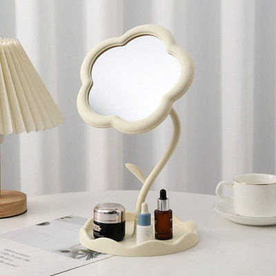 Pamidhar Flower Shaped Makeup Mirror Rotatable Mirror with Tray Table Vanity Mirror