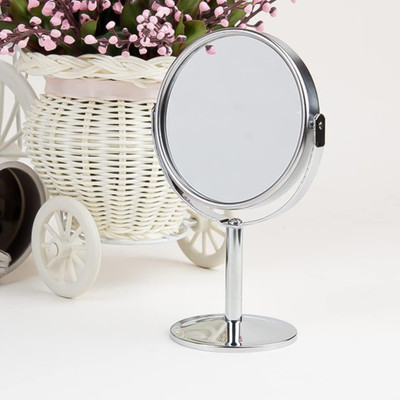 DIYAL ENTERPRISE Makeup Mirror Steel Double Sided Round Tabletop Vanity Mirror with Stand