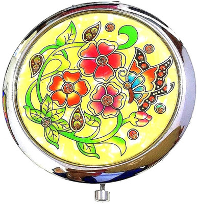 AuM Round Foldable Compact Hand Held Double Sided Magnifying Glitter Vanity Mirror