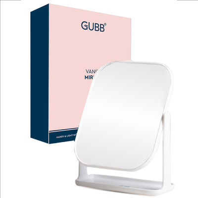 GUBB Vanity with Storage Tray for Accessories | Rotating Table Mirror - White