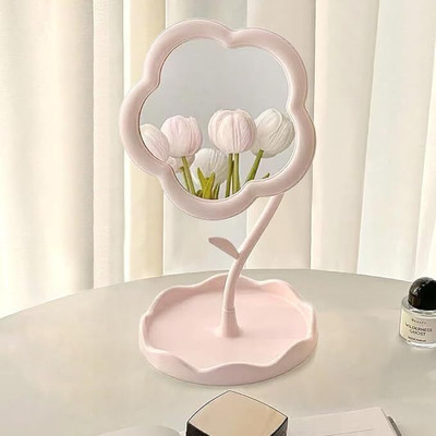 Niralasa Flower-Shaped Rotatable Makeup Mirror with Tray Table Vanity Mirror